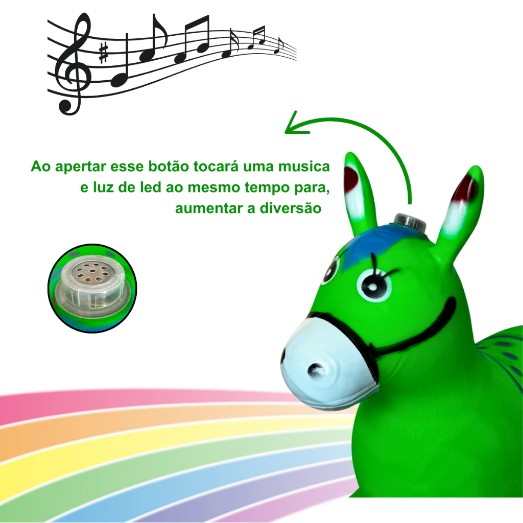 Cavalinho Upa Upa inflavel Pocoto Brinquedo Pula Pula Musica Infantil Com Musica e Led
