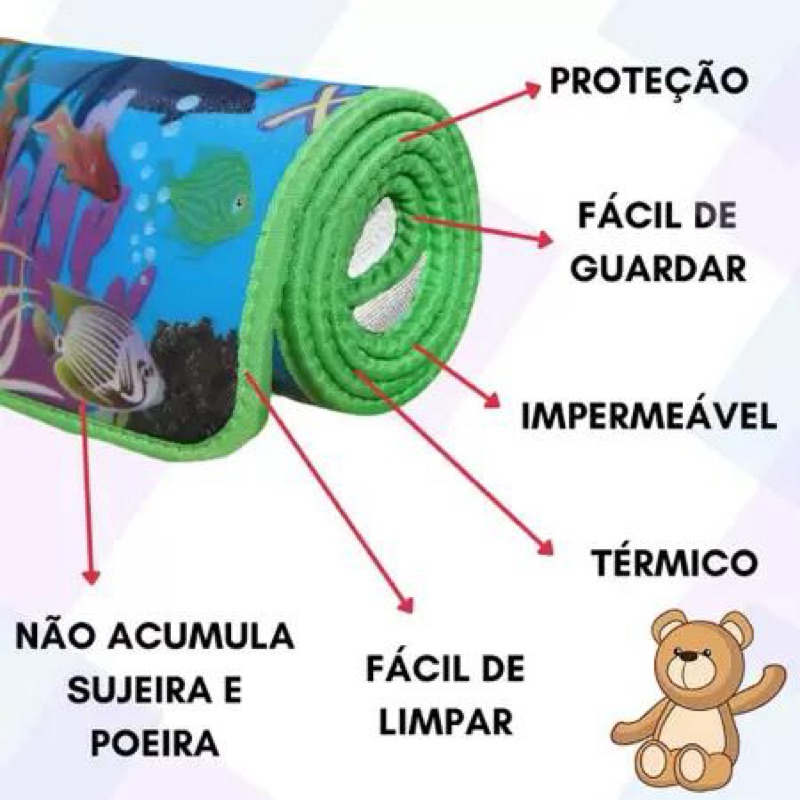 Tapete de Atividades Térmico 120x90 Infantil Emborrachado Educativo Bebê Crianças Tatame Dobrável