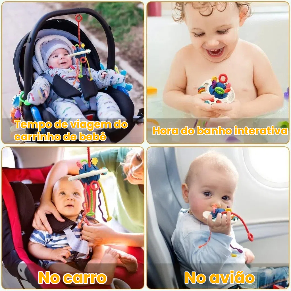 MEDOOSI Brinquedo Montessori Tátil para Bebês de Polvo Puxável Interativo Sonoro Mastigável Desenvolvimento Sensorial