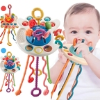 MEDOOSI Brinquedo Montessori Tátil para Bebês de Polvo Puxável Interativo Sonoro Mastigável Desenvolvimento Sensorial