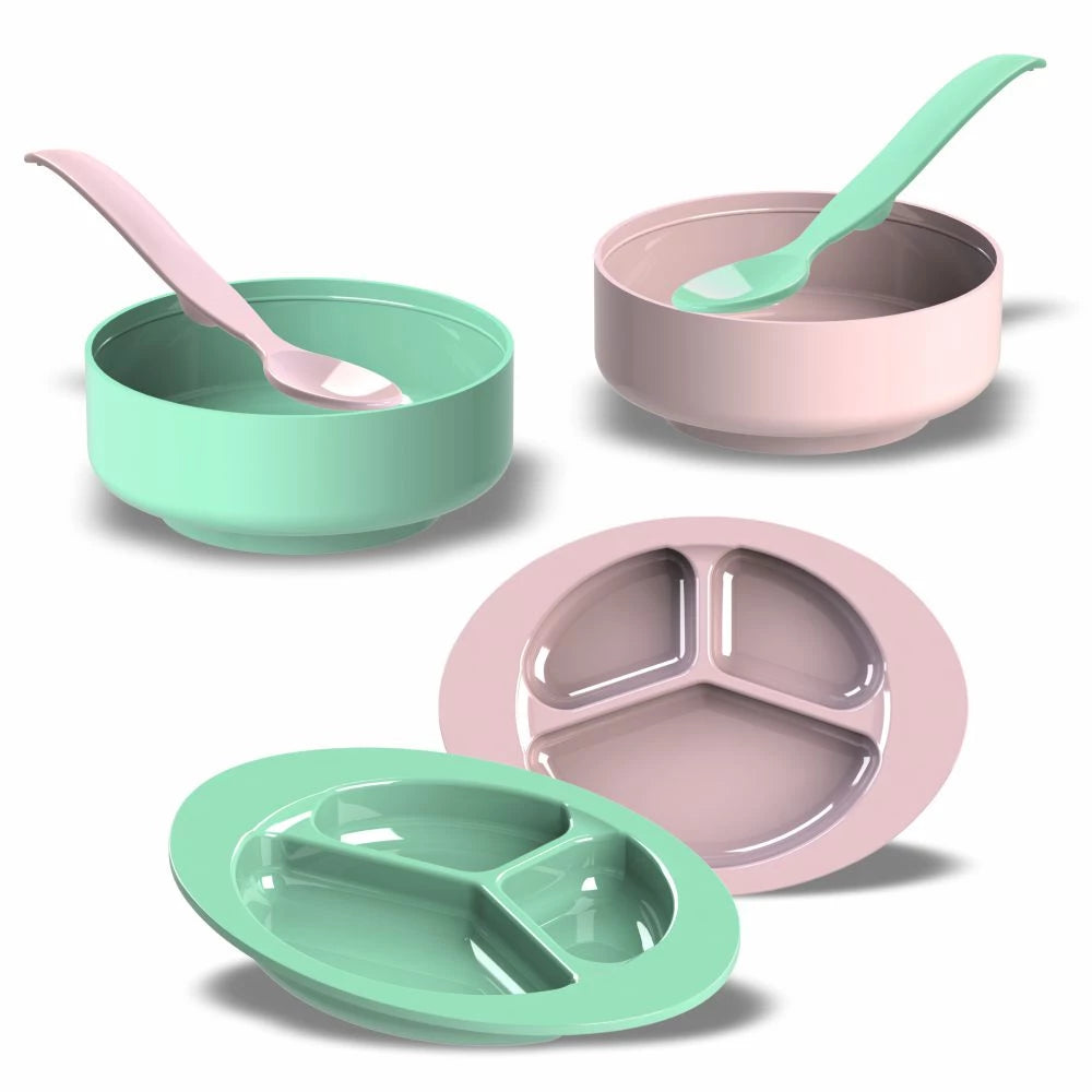 Kit Alimentação Bebê Pratinhos + Potinhos + Talher Infantis 6 Peças