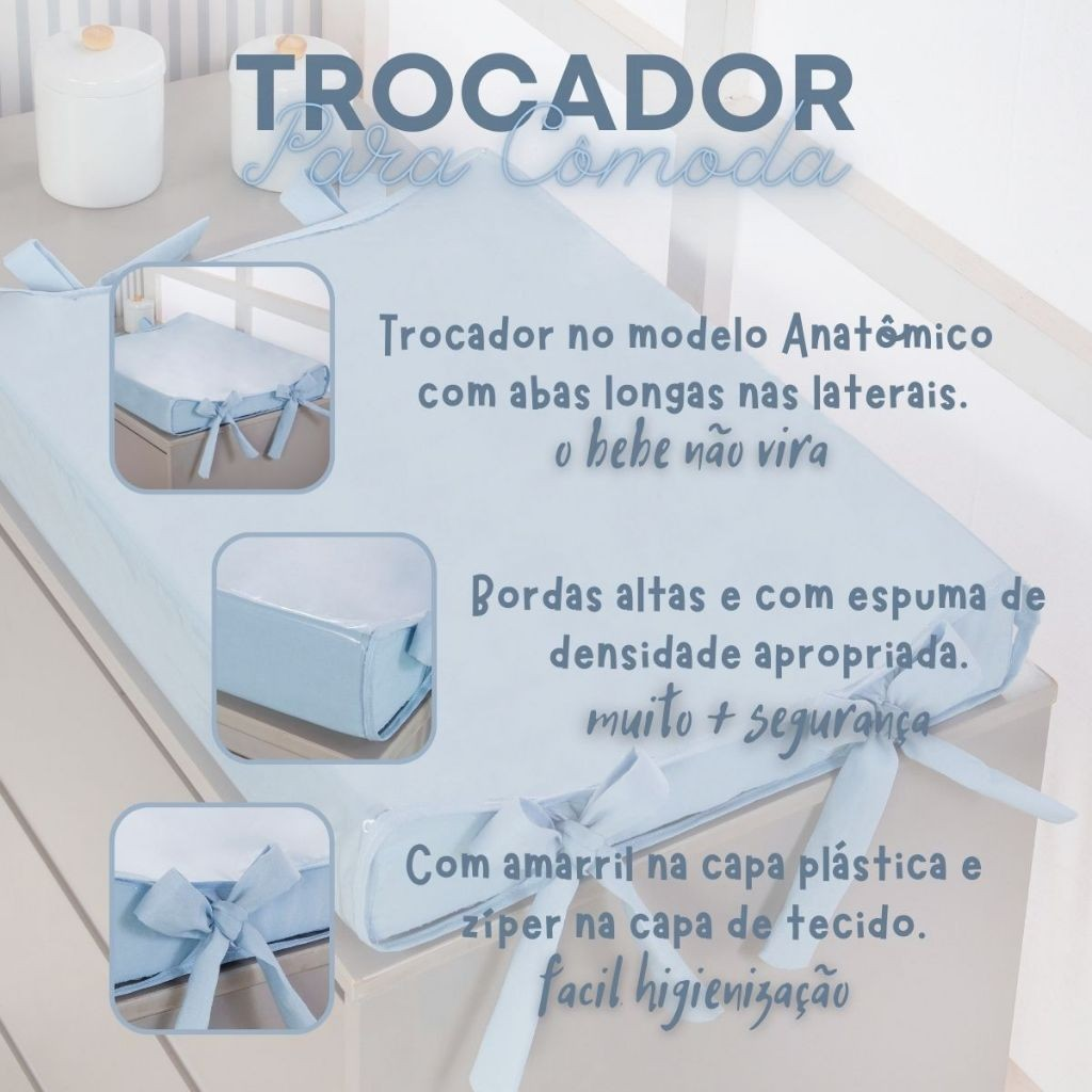 Trocador Americano Anatômico Cômoda Bebê 55X40 Impermeável Plastificado Menina Menino Cores lisa